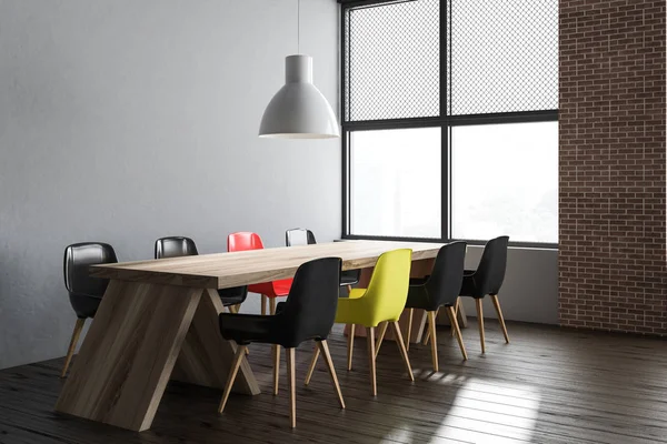 Corner Modern Dining Room Brick Gray Walls Wooden Floor Large — Stock Photo, Image