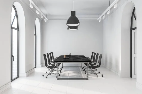 Moderno Interior Sala Reuniones Oficina Con Paredes Blancas Suelo Baldosas — Foto de Stock