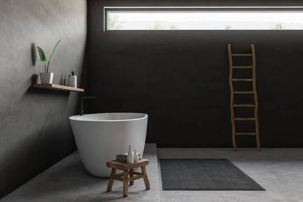 Vista Lateral Interior Banheiro Moderno Com Paredes Cinza Piso Concreto — Fotografia de Stock