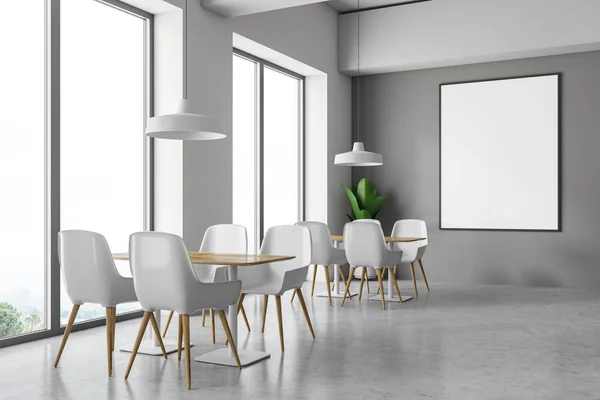 Corner Modern Cafe Gray White Walls Concrete Floor Loft Windows — Stock Photo, Image