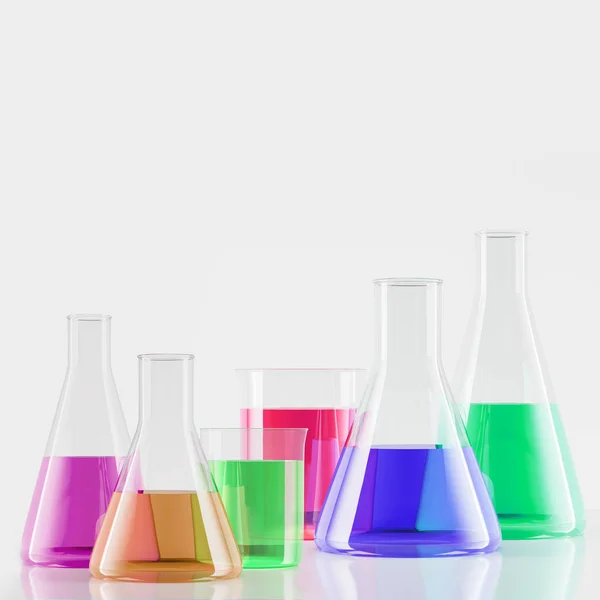 Set Test Tubes Blue Orange Purple Red Green Yellow Liquids — Stock Photo, Image