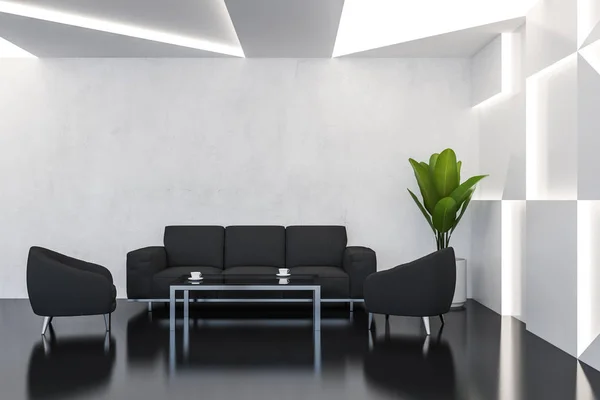 Modern Office Waiting Room White Walls Black Floor Black Armchairs — Stock Photo, Image