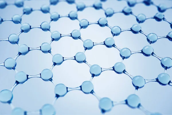 蓝色分子在蓝色背景上形成六角形结构 医学理念与科学发展 — 图库照片