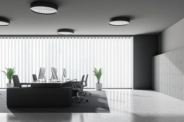 Side View Panoramic Office Gray Walls Concrete Floor Big Gray — Stock Photo, Image