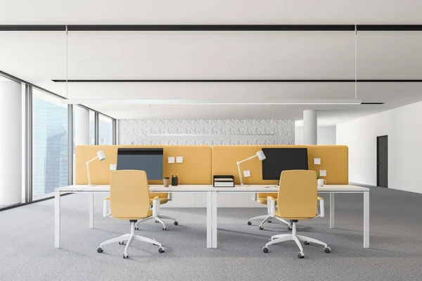 Belső Tér Modern Office Fehér Falak Padló Panoráma Ablakokkal Fehér — Stock Fotó
