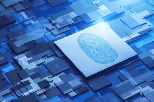 蓝色主板上的指纹 现代世界的数字和在线安全和隐私保护概念 — 图库照片