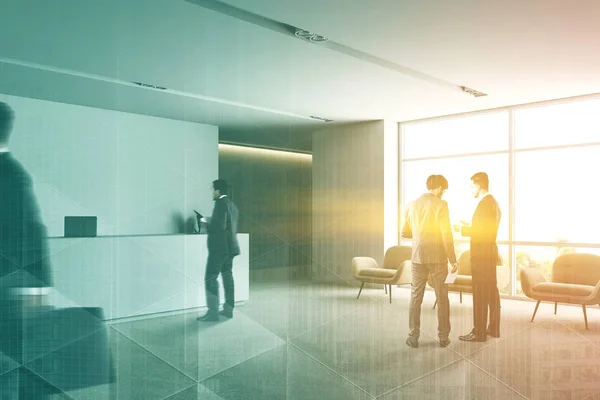 Businessmen Corner Office Waiting Room White Walls Carpet Floor White — Stock Photo, Image