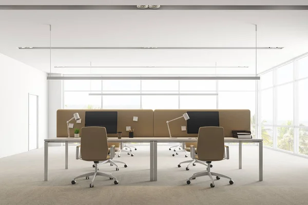 Interno Ufficio Moderno Con Pareti Bianche Finestre Panoramiche Pavimento Cemento — Foto Stock