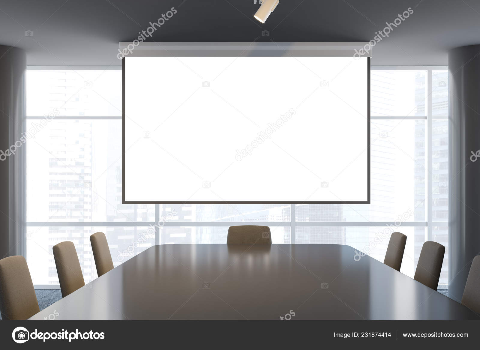 Front View Office Conference Room Long Table Beige Chairs Large Stock Photo By Denisismagilov 231874414