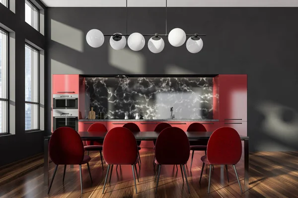 Intérieur Cuisine Moderne Avec Des Murs Marbre Noir Noir Sol — Photo