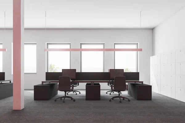 Loft Office Interieur Weiße Wände Eine Säule Teppichboden Und Graue — Stockfoto
