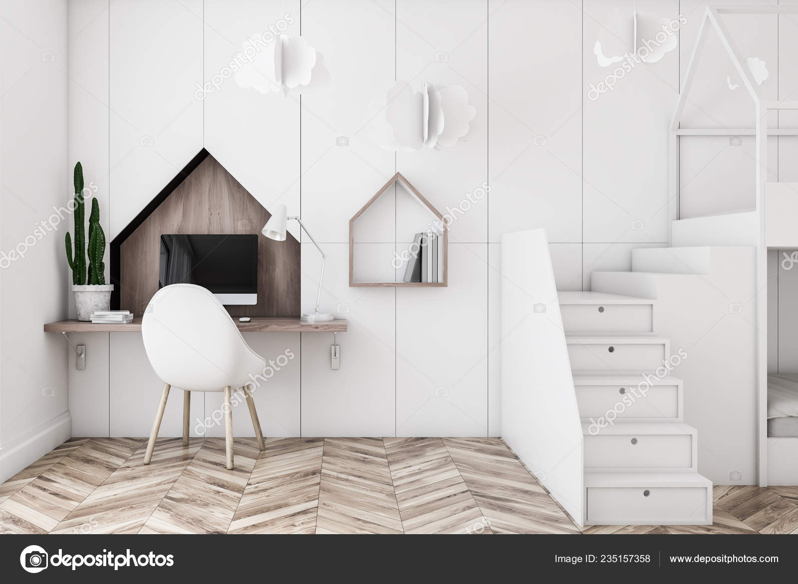Wooden Floor White Stock Photo, Office Bunk Bed