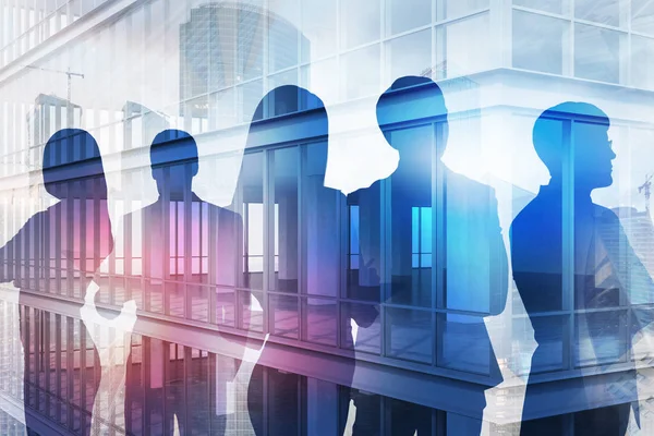 Silhouettes Business People Empty Glass Skyscraper Background Concept Business Team — Stock Photo, Image