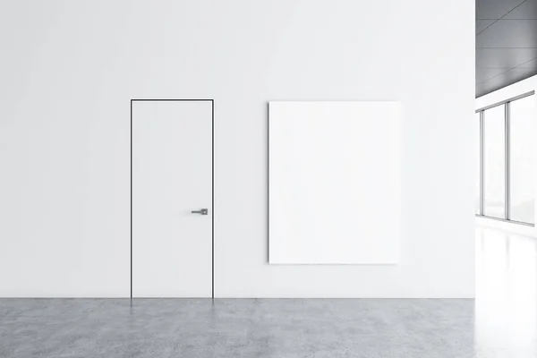 Empty Office Lobby Interior White Wall Door Concrete Floor Black — Stock Photo, Image