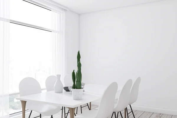 Coin Salle Manger Moderne Avec Murs Blancs Sol Bois Grande — Photo