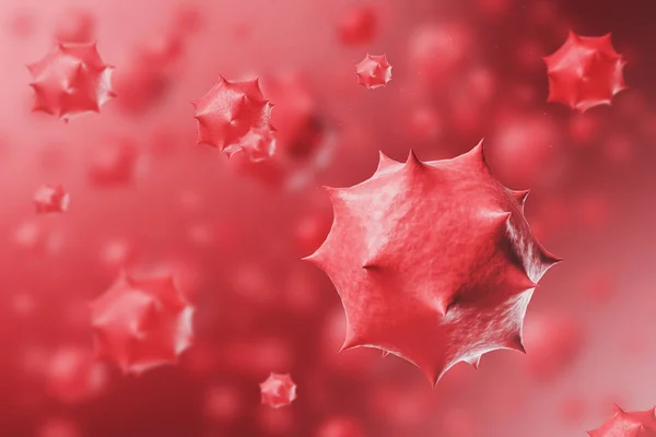 Soyut Kırmızı Virüs Hücre Bulanık Küçük Kırmızı Virüs Hücrenin Üzerine — Stok fotoğraf