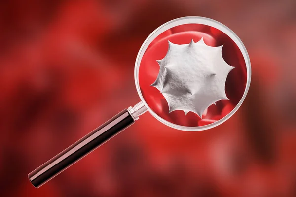 Lente Ingrandimento Cellule Virali Sfondo Sangue Umano Concetto Immunologia Medicina — Foto Stock