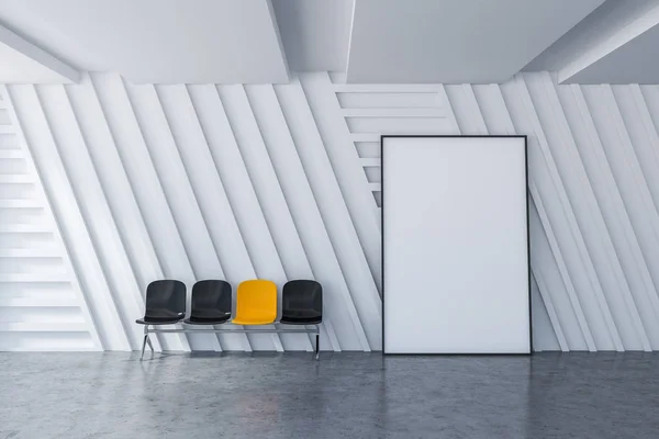 Interior Stylish Waiting Room White Walls Concrete Floor Black Yellow — Stock Photo, Image