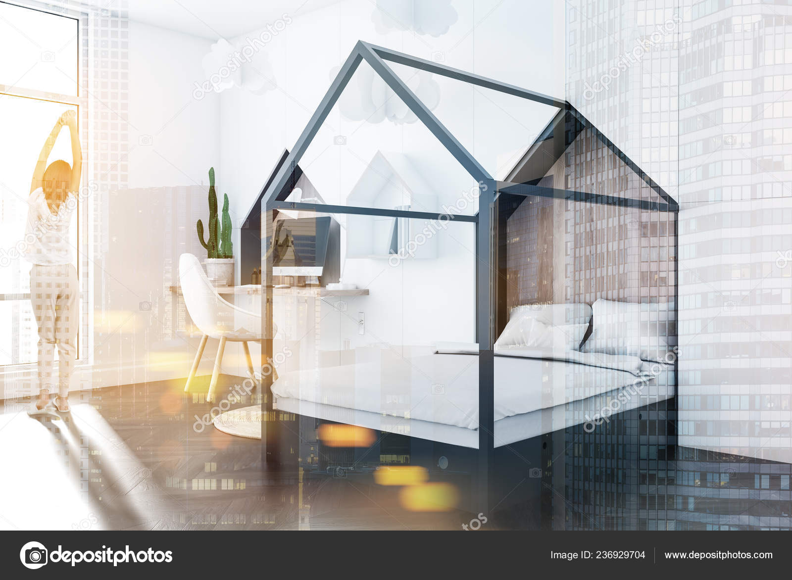 Woman Corner Kids Bedroom White Walls Dark Wooden Floor