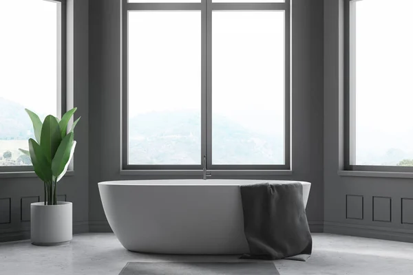 콘크리트 욕조에 수건으로 최소한의 욕실의 인테리어 렌더링 — 스톡 사진
