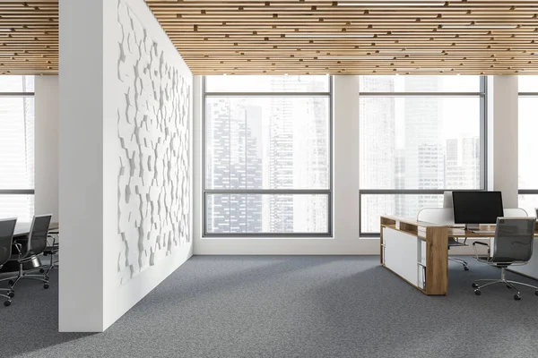 Interior Modern Office White Hexagonal Pattern Walls Carpeted Floor White — Stock Photo, Image