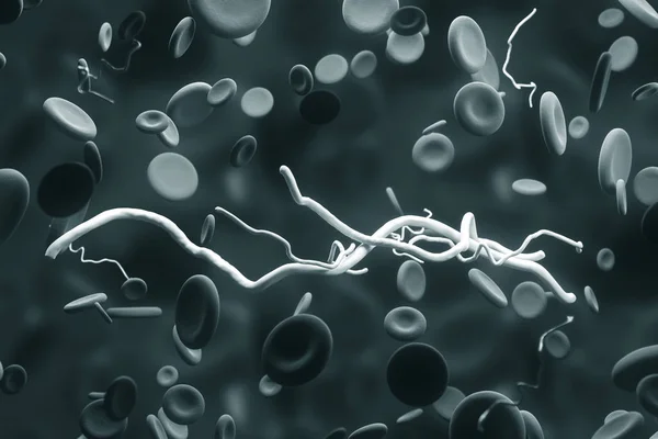 白いウイルスや細菌セルに灰色の血液細胞の背景の上 医学や科学の概念 レンダリング — ストック写真