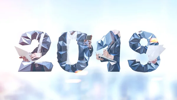 Number 2019 Made Unrecognizable Business People Portraits Blurred Background Concept — ストック写真