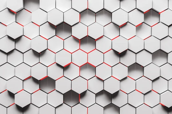 Fond Abstrait Composé Hexagones Blancs Différentes Hauteurs Aux Bords Rouges — Photo