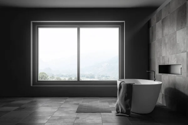 Μερική Άποψη Του Κομψό Μπάνιο Μεγάλο Παράθυρο Γκρι Και Μαύρο — Φωτογραφία Αρχείου