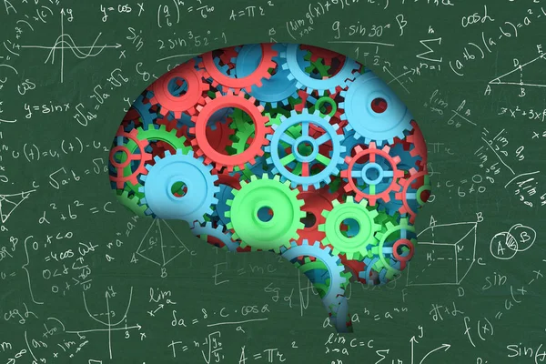 Hersenen Vormige Opening Met Kleurrijke Versnellingen Binnen Het Schoolbord Met — Stockfoto