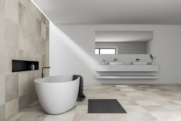 Vue Latérale Salle Bain Élégante Avec Des Murs Tuiles Blanches — Photo