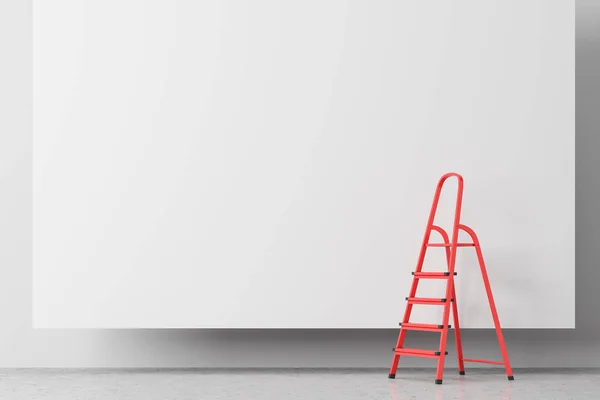 Escada Metal Vermelho Perto Branco Simular Parede Quarto Com Piso — Fotografia de Stock