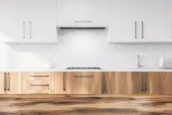 Interior Modern Kitchen Concrete Walls Wooden Countertops Built Sink Cooker — Stock Photo, Image