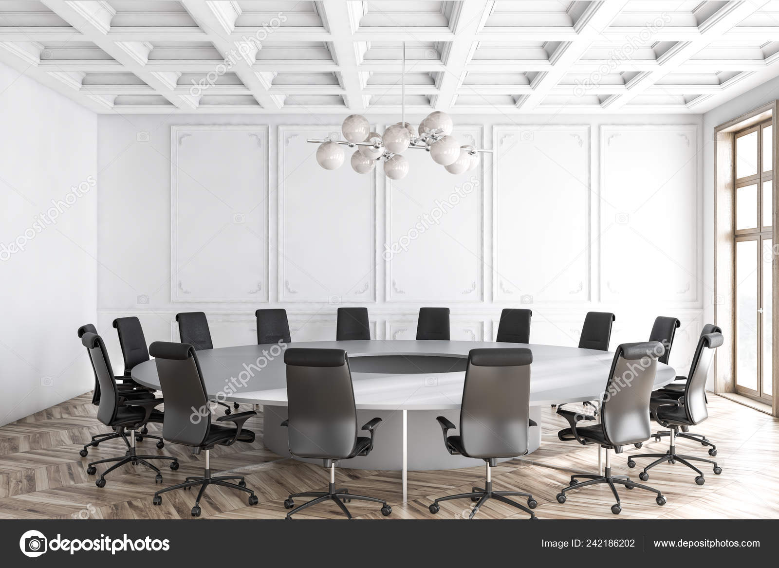 Interior Luxury Office Meeting Room White Walls Wooden Floor