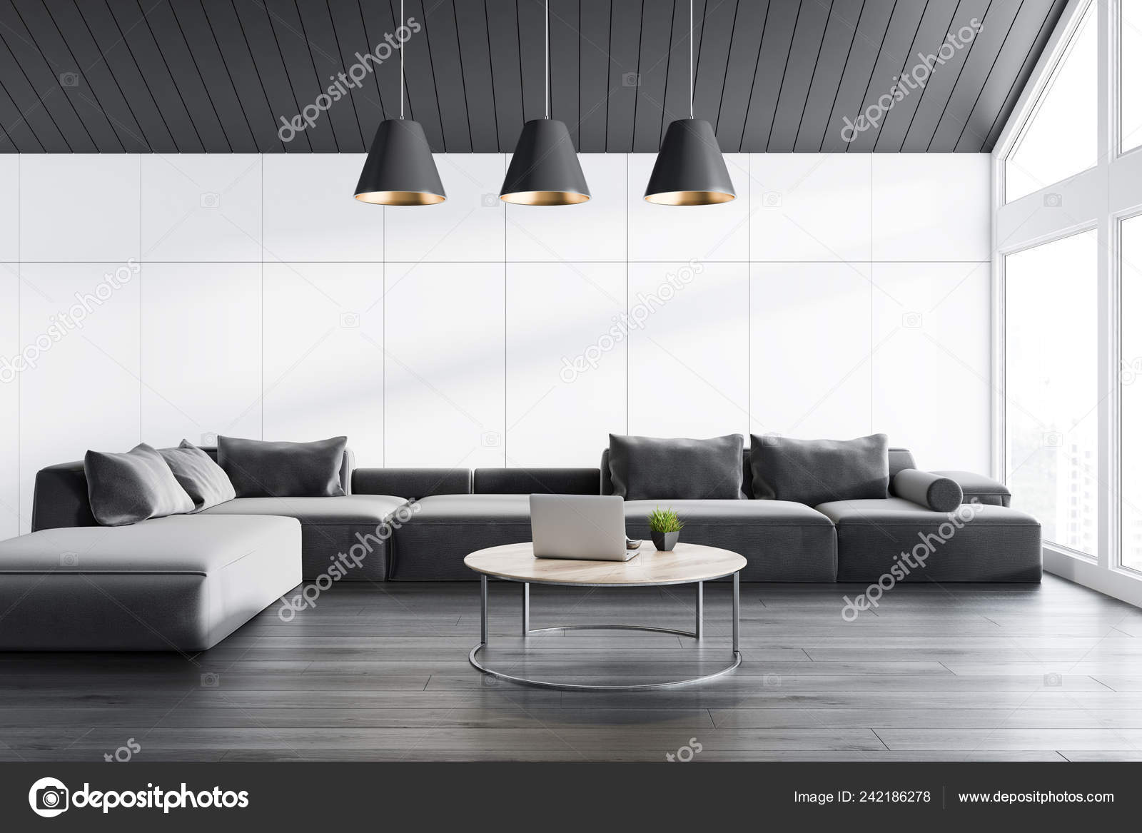 Side View Attic Living Room White Walls