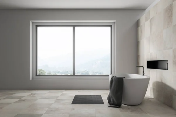 Vista Laterale Elegante Bagno Con Pareti Piastrelle Bianche Beige Grande — Foto Stock