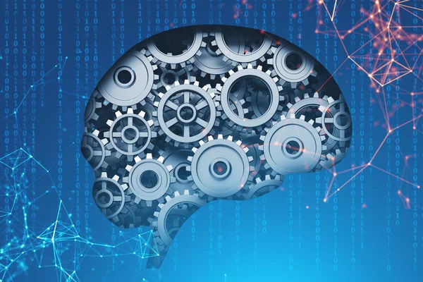 Mozek Rychlostmi Nad Modré Pozadí Kódem Mnohoúhelníky Pojem Umělé Inteligence — Stock fotografie