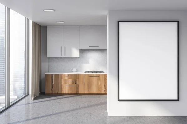 Interieur Der Stilvollen Küche Mit Betonwänden Und Weißen Wänden Betonboden — Stockfoto