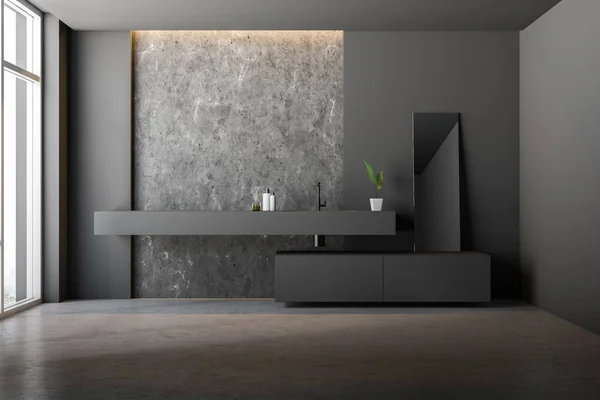 콘크리트 콘크리트 그것과 거울에서 옷장과 현대적인 욕실의 인테리어 렌더링 — 스톡 사진