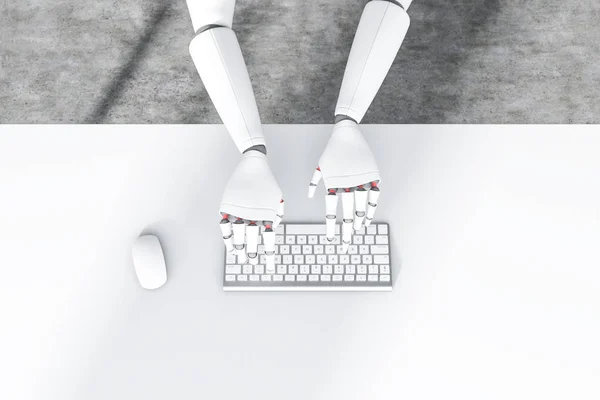 Widok Góry Biały Robota Rąk Pisanie Komputerze Klawiatury Stały Biały — Zdjęcie stockowe
