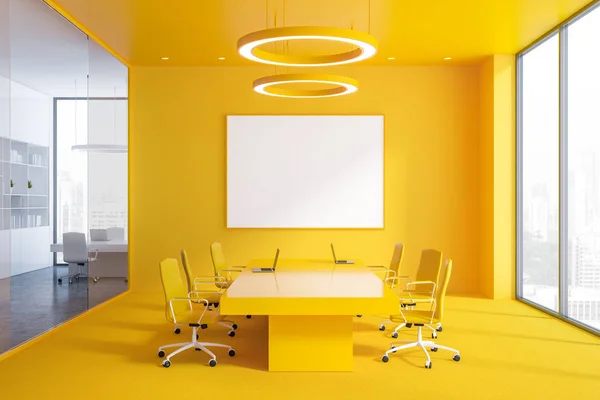 Interior Modern Meeting Room Yellow Walls Yellow Carpet Floor Panoramic — Stock Photo, Image