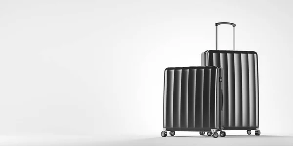 つのスタイリッシュな黒の白い背景の上に立ってのスーツケース 観光と旅行のコンセプトです レンダリングをモックアップします — ストック写真