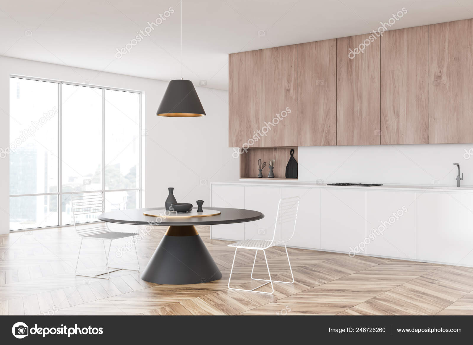 Coin Cuisine Moderne Avec Des Murs Blancs Parquet Grandes