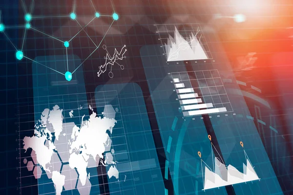Interface Imersiva Infográficos Negócios Com Gráficos Diagramas Hud Mapa Mundo — Fotografia de Stock