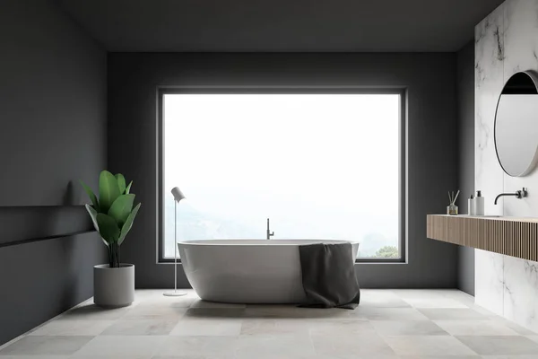 Interior Luxury Bathroom Gray White Marble Walls Large Window White — Stock Photo, Image