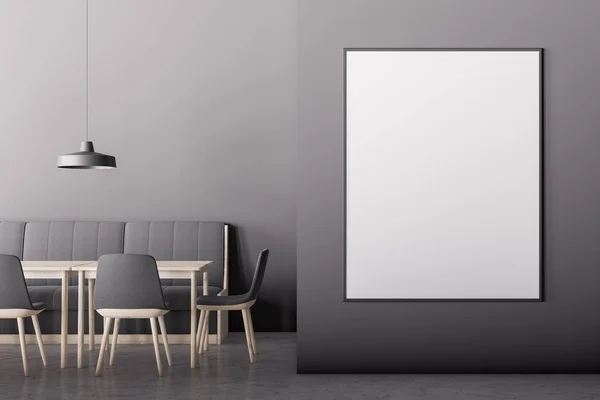 Interiören Minimalistisk Restaurang Med Grå Väggar Stengolv Fyrkantig Träbord Med — Stockfoto