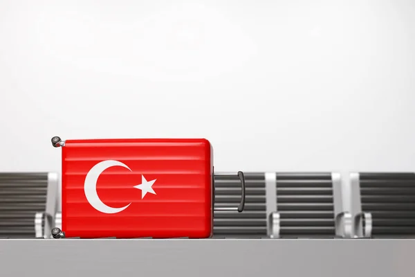 Stylish Suitcase National Flag Turkey Lying Airport Conveyor Belt Chairs — Stock Photo, Image