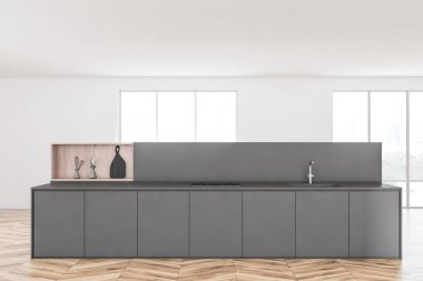 Beyaz Oda gri mutfak tezgahı