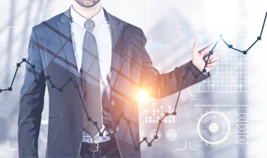 City, infographics grafik ile çalışan adam