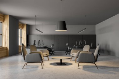 Gri office lounge iç koltuklar ile